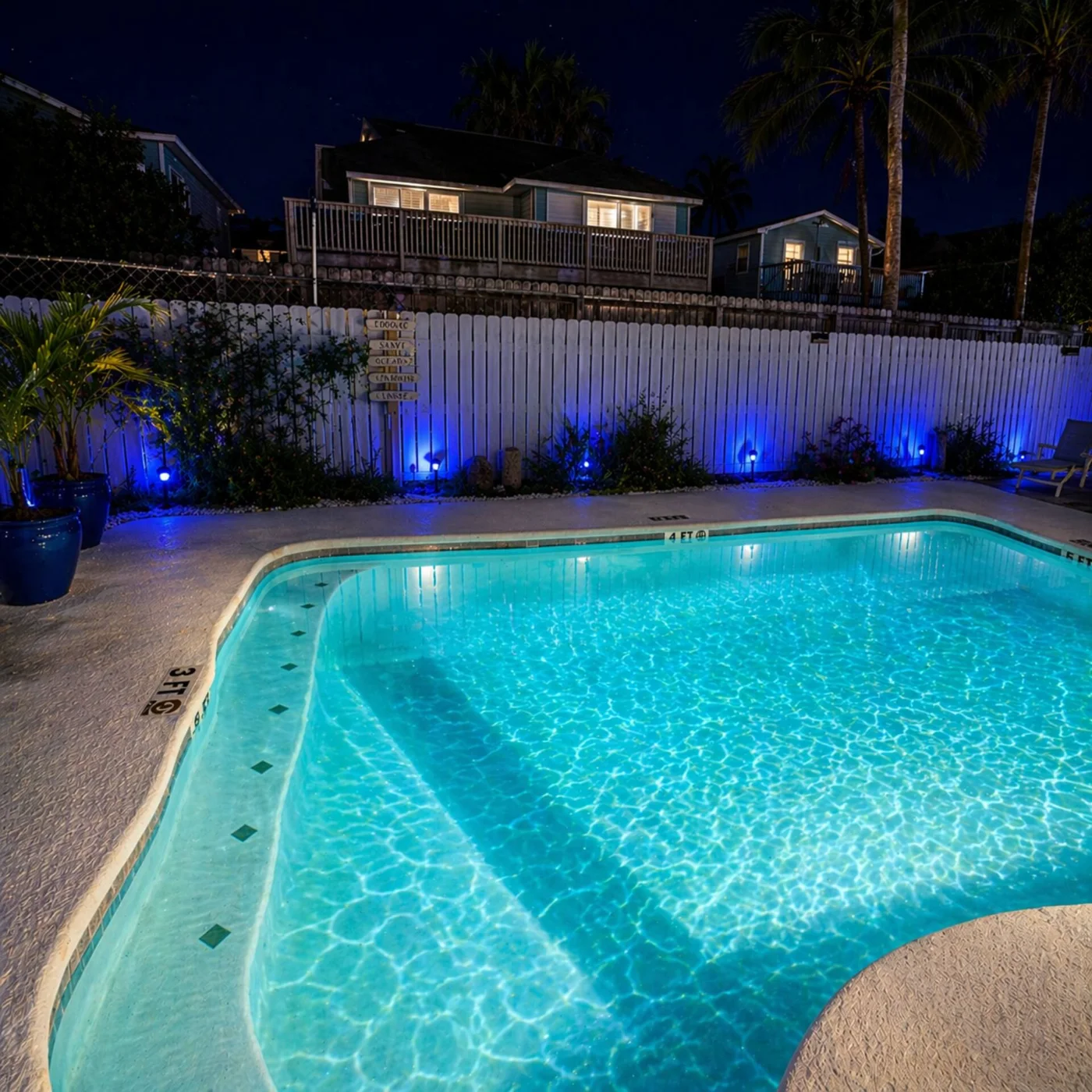 La piscina iluminada de noche